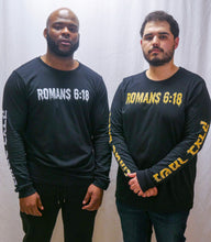 Load image into Gallery viewer, &quot;Romans 6:18 drip&quot; Long-sleeve T-shirt (black)
